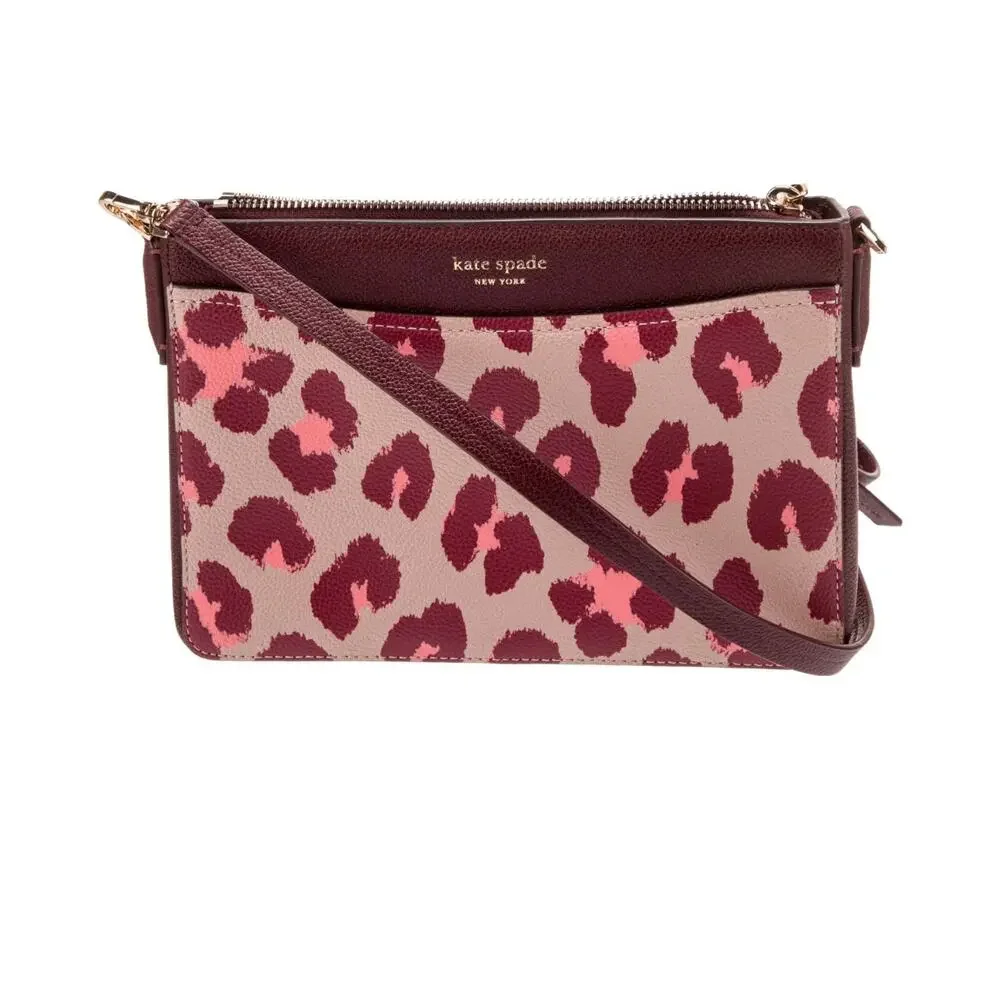 Kate Spade New York margaux leopard medium convertible crossbody bag Burgundy